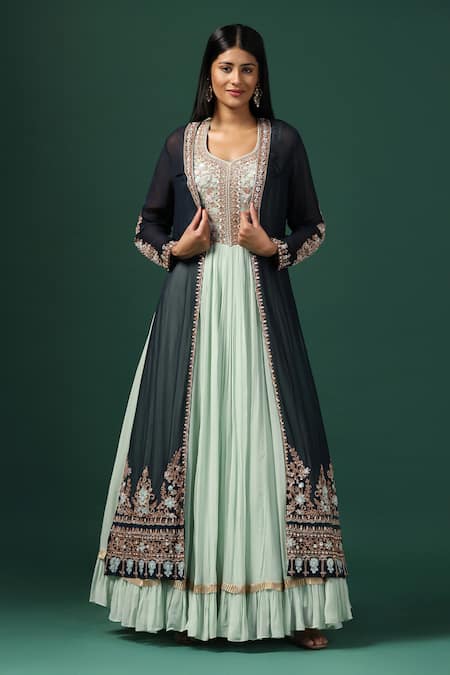 Two Sisters By Gyans Ambrosia Embroidered Cape With Anarkali 