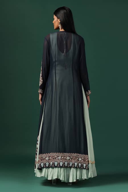 Two Sisters By Gyans Midnight Blue Cape With Sea Green Anarkali