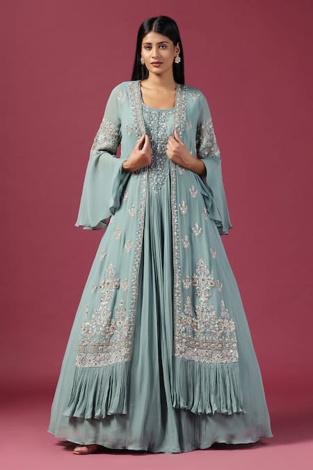 Two Sisters By Gyans Blossom Embroidered Cape With Anarkali 