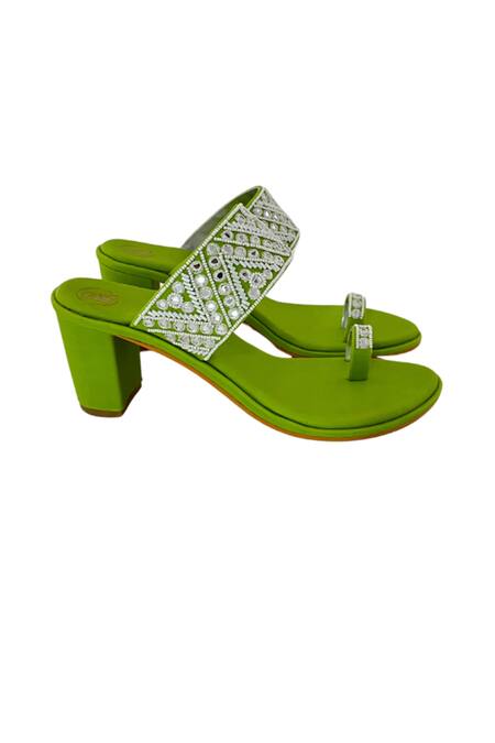 Preet Kaur_Green Embroidery, Sequins Resham Kolhapuri Heels _Online_at_Aza_Fashions
