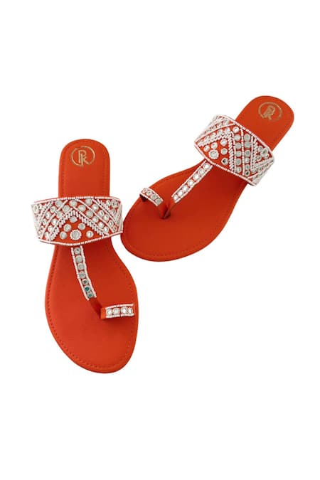Preet Kaur Orange Resham Hand Embroidered Kolhapuri Flats Online at Aza Fashions Preet Kaur_Orange Resham Hand Embroidered Kolhapuri Flats _Online_at_Aza_Fashions