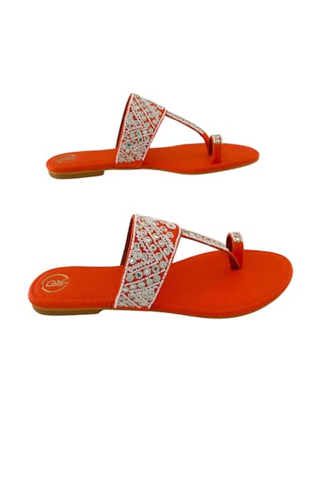 Buy Preet Kaur Orange Resham Hand Embroidered Kolhapuri Flats Online at Aza Fashions Buy_Preet Kaur_Orange Resham Hand Embroidered Kolhapuri Flats _Online_at_Aza_Fashions