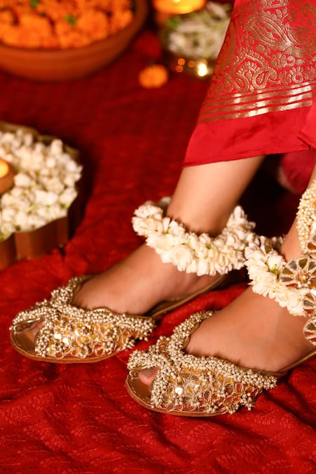 Shop_5elements_Gold Bead Embellished Juttis _Online_at_Aza_Fashions