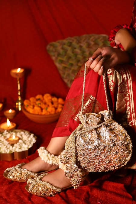 5elements_Gold Bead Embellished Juttis _at_Aza_Fashions