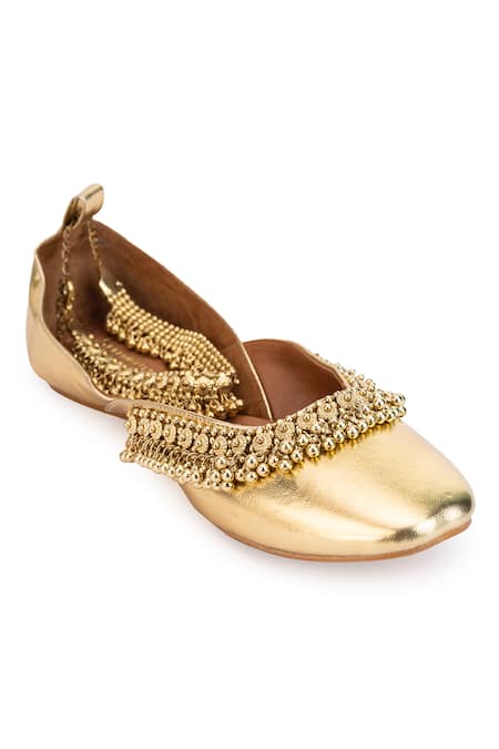 5elements_Gold Beads Ghungroo Embellished Juttis _Online_at_Aza_Fashions