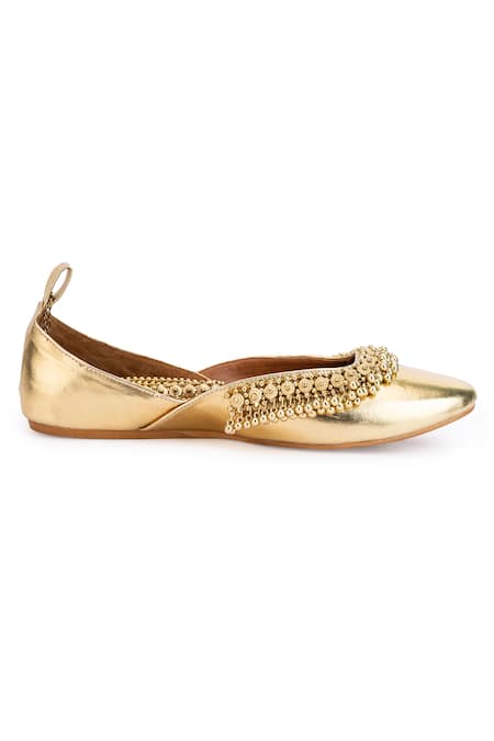 Buy_5elements_Gold Beads Ghungroo Embellished Juttis _Online_at_Aza_Fashions