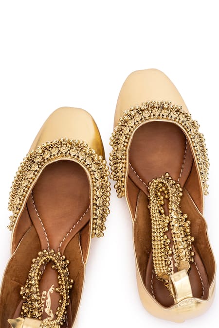 5elements_Gold Beads Ghungroo Embellished Juttis _at_Aza_Fashions