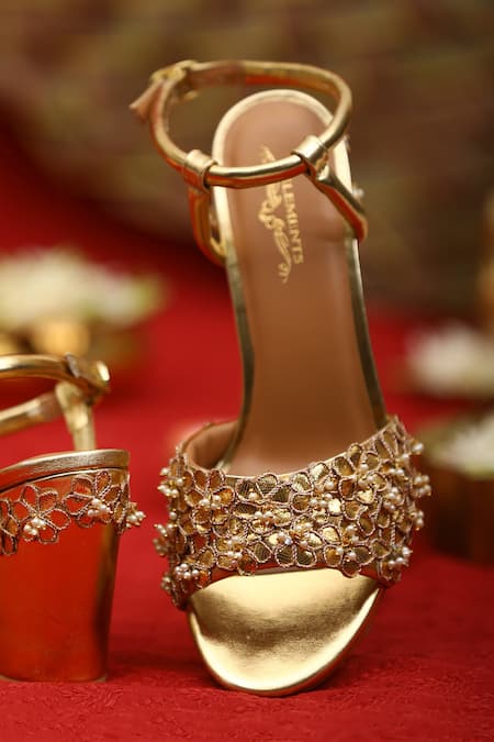 5elements Gota Embellished Gold Slider Heels 