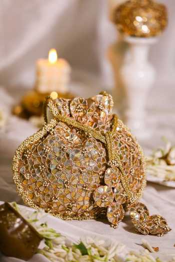 5elements Gold Embroidery Floral Gota Patti Potli Bag Online at Aza Fashions 5elements_Gold Embroidery Floral Gota Patti Potli Bag _Online_at_Aza_Fashions