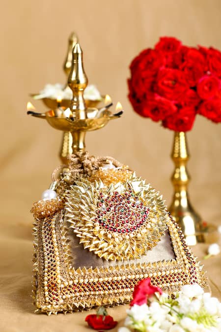 5elements_Gold Embroidery Floral Motif Potli Bag _Online_at_Aza_Fashions