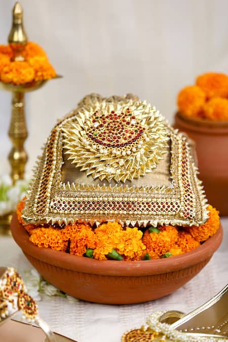 Shop_5elements_Gold Embroidery Floral Motif Potli Bag _Online_at_Aza_Fashions