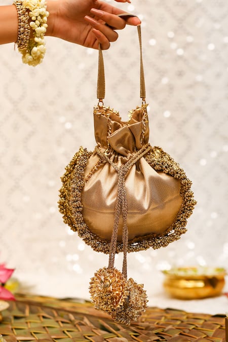 5elements Gold Ghungroo Embroidered Potli Bag 