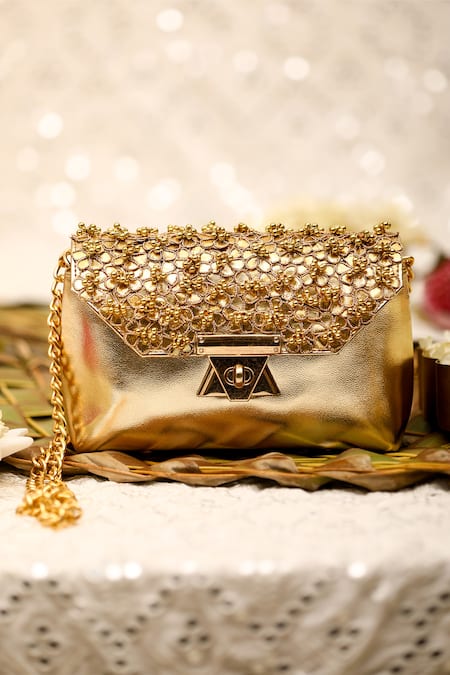 5elements_Gold Embroidery Floral Designer Bag _Online_at_Aza_Fashions