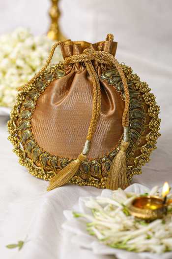 5elements_Gold Embroidery Potli Bag _Online_at_Aza_Fashions