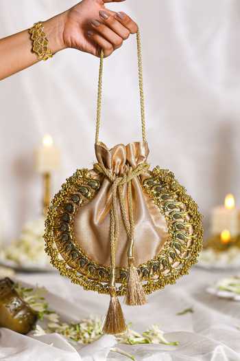 Buy_5elements_Gold Embroidery Potli Bag _Online_at_Aza_Fashions