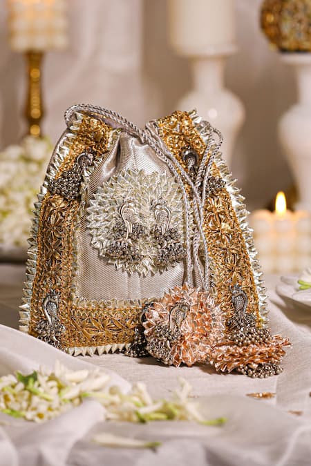 5elements Floral Gota Patti Embroidered Potli Bag 