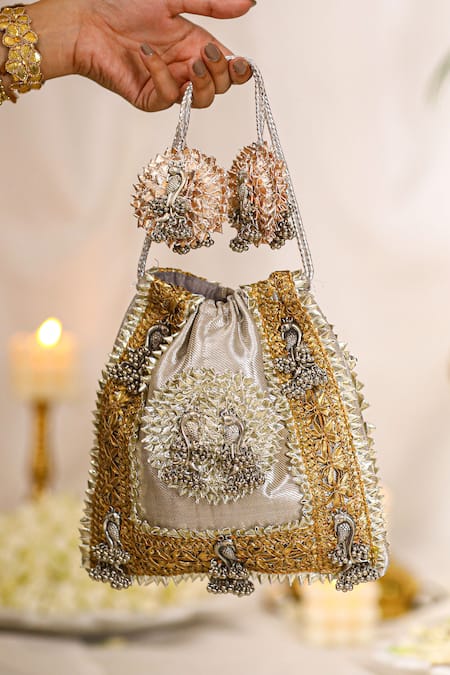 5elements Floral Gota Patti Embroidered Potli Bag 