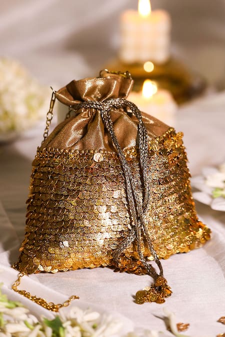 5elements Gold Brocade Embroidered Potli Bag