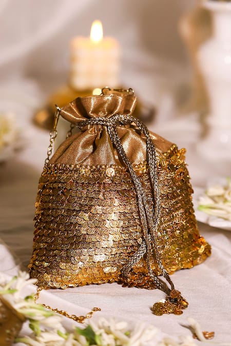 5elements Gold Brocade Embroidered Potli Bag