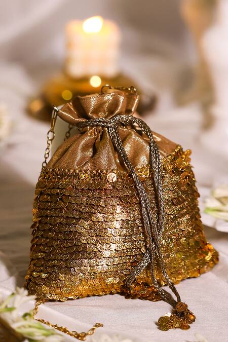 5elements Gold Embroidery Brocade Potli Bag Online at Aza Fashions 5elements_Gold Embroidery Brocade Potli Bag _Online_at_Aza_Fashions