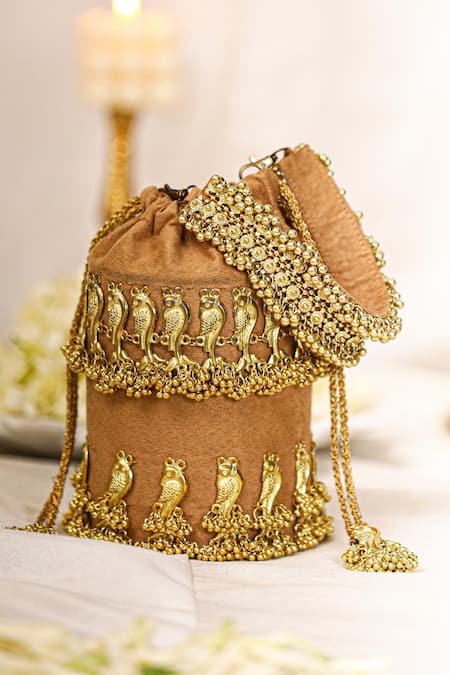 5elements Gold Embroidered Potli Bag 