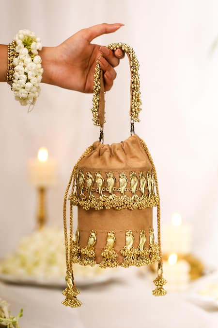 5elements Gold Embroidered Potli Bag 