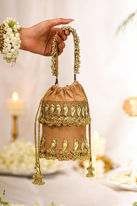 5elements_Gold Embroidery Potli Bag _Online_at_Aza_Fashions