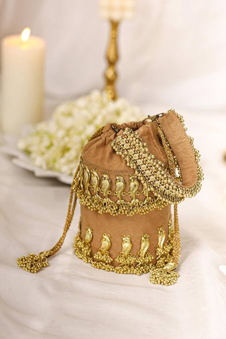 Shop_5elements_Gold Embroidery Potli Bag _Online_at_Aza_Fashions