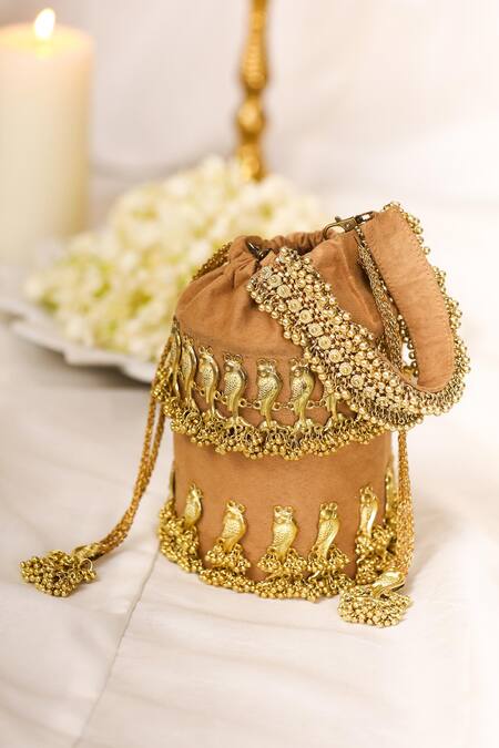 5elements_Gold Embroidery Potli Bag _at_Aza_Fashions
