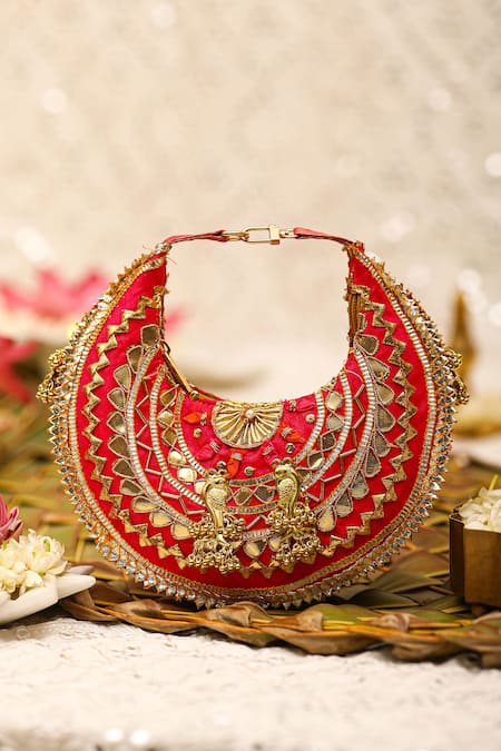 5elements Red Gota Patti Embellished Potli Bag