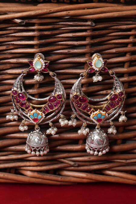 Shop Anana Red Pearls, Stones Ruby Drop Chandbalis at Aza Fashions Shop_Anana_Red Pearls, Stones Ruby Drop Chandbalis_at_Aza_Fashions