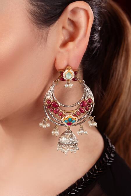 Anana Red Pearls, Stones Ruby Drop Chandbalis Online at Aza Fashions Anana_Red Pearls, Stones Ruby Drop Chandbalis_Online_at_Aza_Fashions