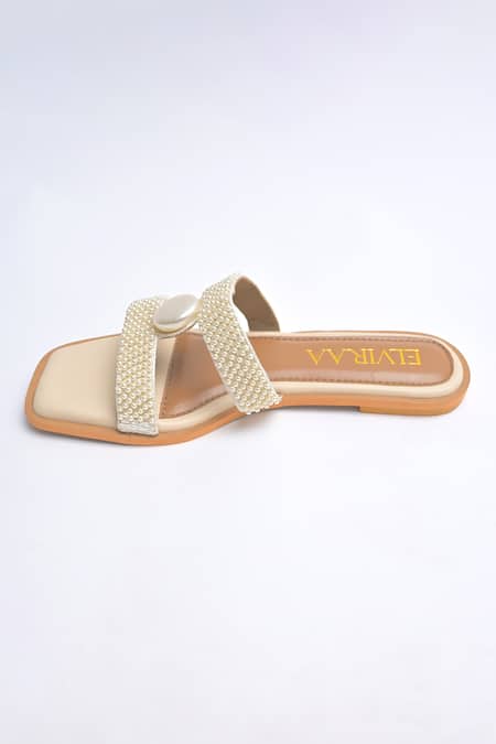 Buy_Elviraa By Pranali A Oswal_Beige Pearls Embellished Flats _Online_at_Aza_Fashions