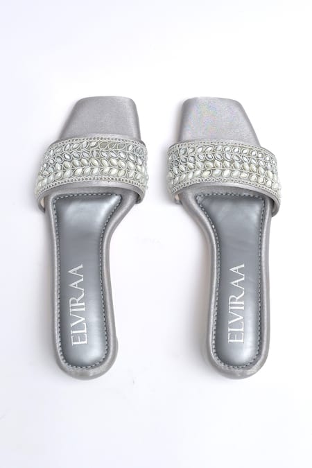 Elviraa By Pranali A Oswal Vine Embroidered Grey Matka Heels 