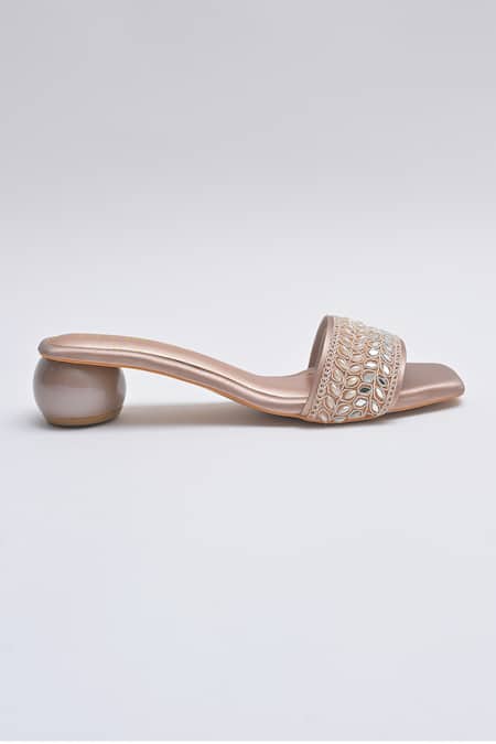 Shop_Elviraa By Pranali A Oswal_Rose Gold Mirrors, Pearls Vine Bloom Embroidered Heels _Online_at_Aza_Fashions