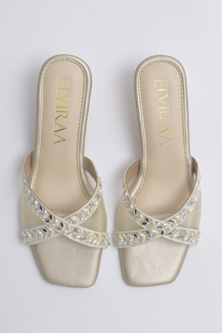 Elviraa By Pranali A Oswal Vine Blossom Embroidered Cube Heels 