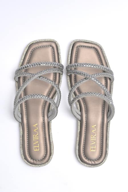 Elviraa By Pranali A Oswal Rhinestone Strappy Flats 