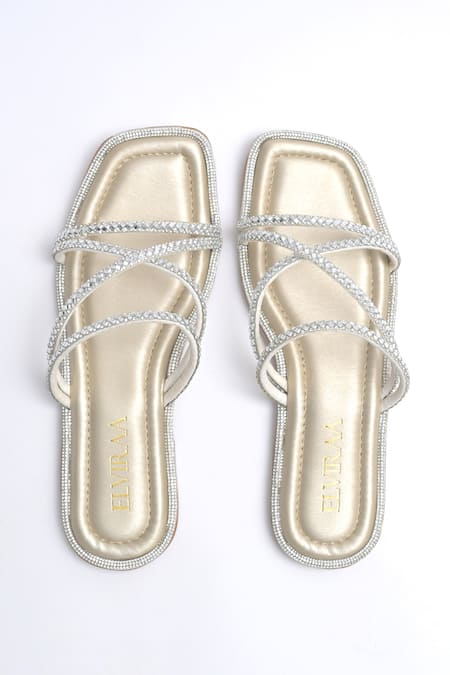 Elviraa By Pranali A Oswal Gold Rhinestone Embellished Flats 