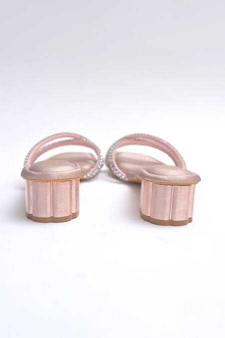 Elviraa By Pranali A Oswal_Rose Gold Rhinestones Criss Cross Strappy Heels _Online_at_Aza_Fashions