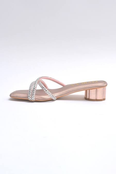 Buy_Elviraa By Pranali A Oswal_Rose Gold Rhinestones Criss Cross Strappy Heels _Online_at_Aza_Fashions