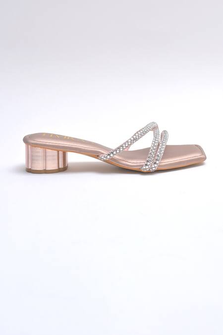 Shop_Elviraa By Pranali A Oswal_Rose Gold Rhinestones Criss Cross Strappy Heels _Online_at_Aza_Fashions