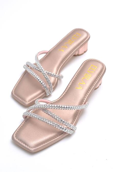 Elviraa By Pranali A Oswal_Rose Gold Rhinestones Criss Cross Strappy Heels _at_Aza_Fashions