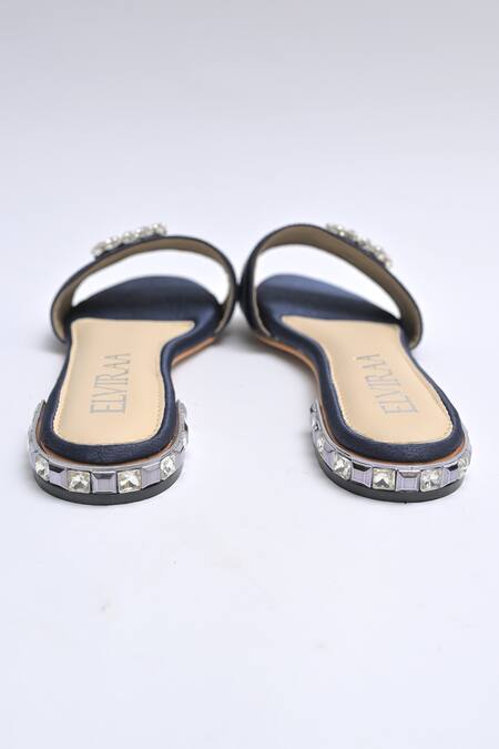 Elviraa By Pranali A Oswal_Blue Stone Studded Buckle Flats _Online_at_Aza_Fashions