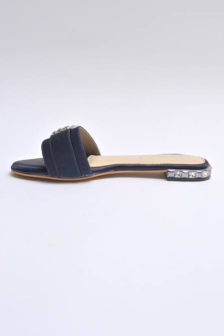 Buy_Elviraa By Pranali A Oswal_Blue Stone Studded Buckle Flats _Online_at_Aza_Fashions