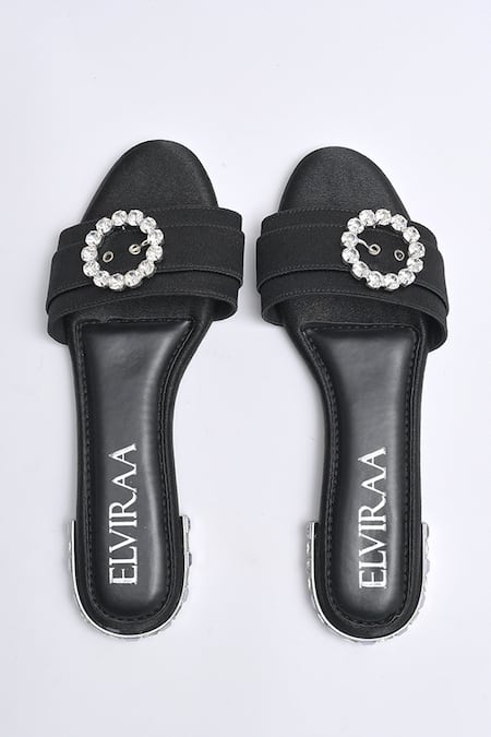 Elviraa By Pranali A Oswal Stone Embellished Buckle Flats 