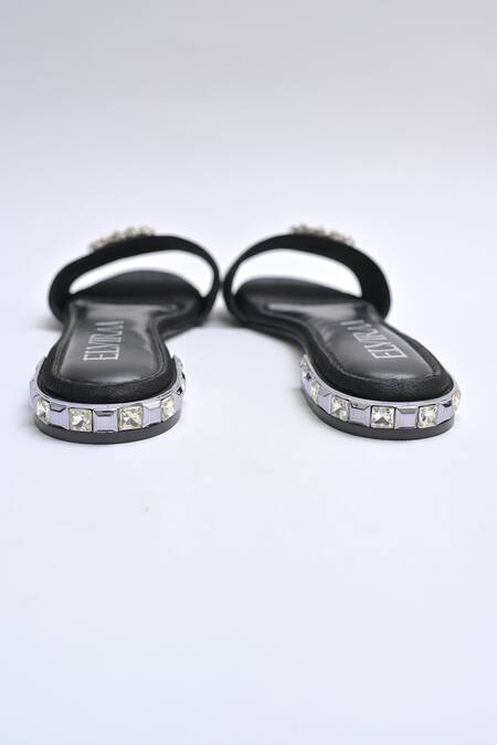 Elviraa By Pranali A Oswal_Black Stones Embellished Buckle Flats _Online_at_Aza_Fashions