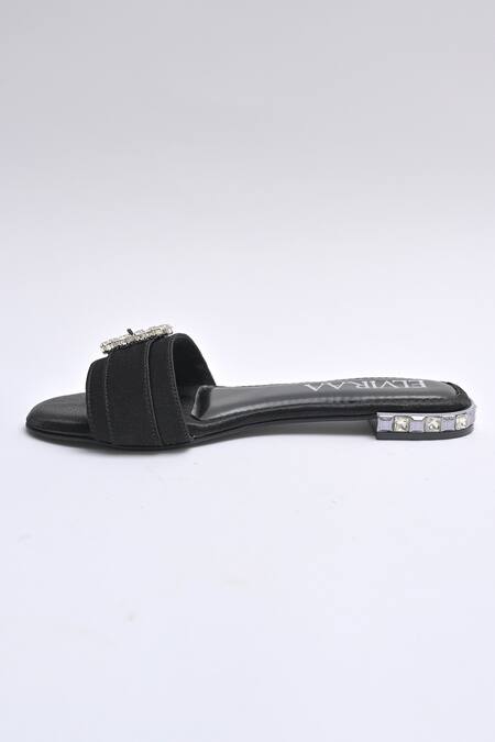 Buy_Elviraa By Pranali A Oswal_Black Stones Embellished Buckle Flats _Online_at_Aza_Fashions