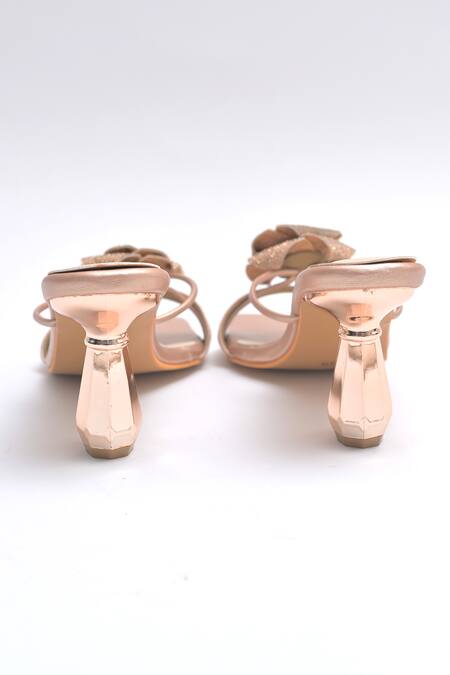 Elviraa By Pranali A Oswal_Rose Gold Rhinestones Blossom Sculptural Heels _Online_at_Aza_Fashions