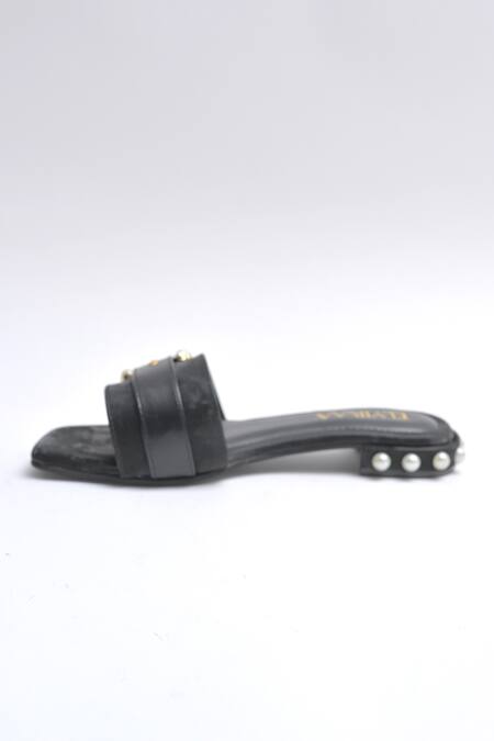 Elviraa By Pranali A Oswal_Black Pearls Circular Buckle Flats _Online_at_Aza_Fashions