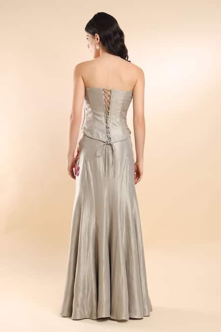 Amrta By Guneet Kondal Bloom Embroidered Corset Blouse & Skirt Set 